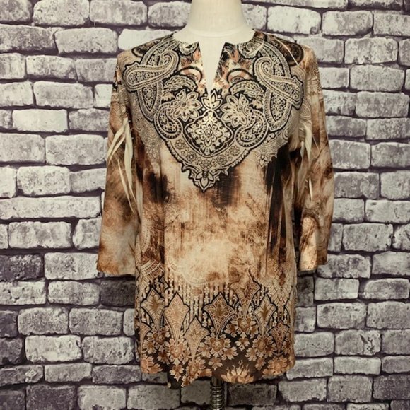 Chico's Tops - Chico's Brown & Beige Size Large Top